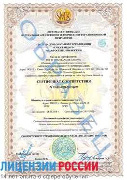 Образец сертификата соответствия Елань Сертификат ISO 14001